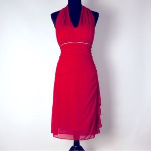 Red Cocktail Party Dress Open Back Blondie Nites by Linda Burnell Size 13